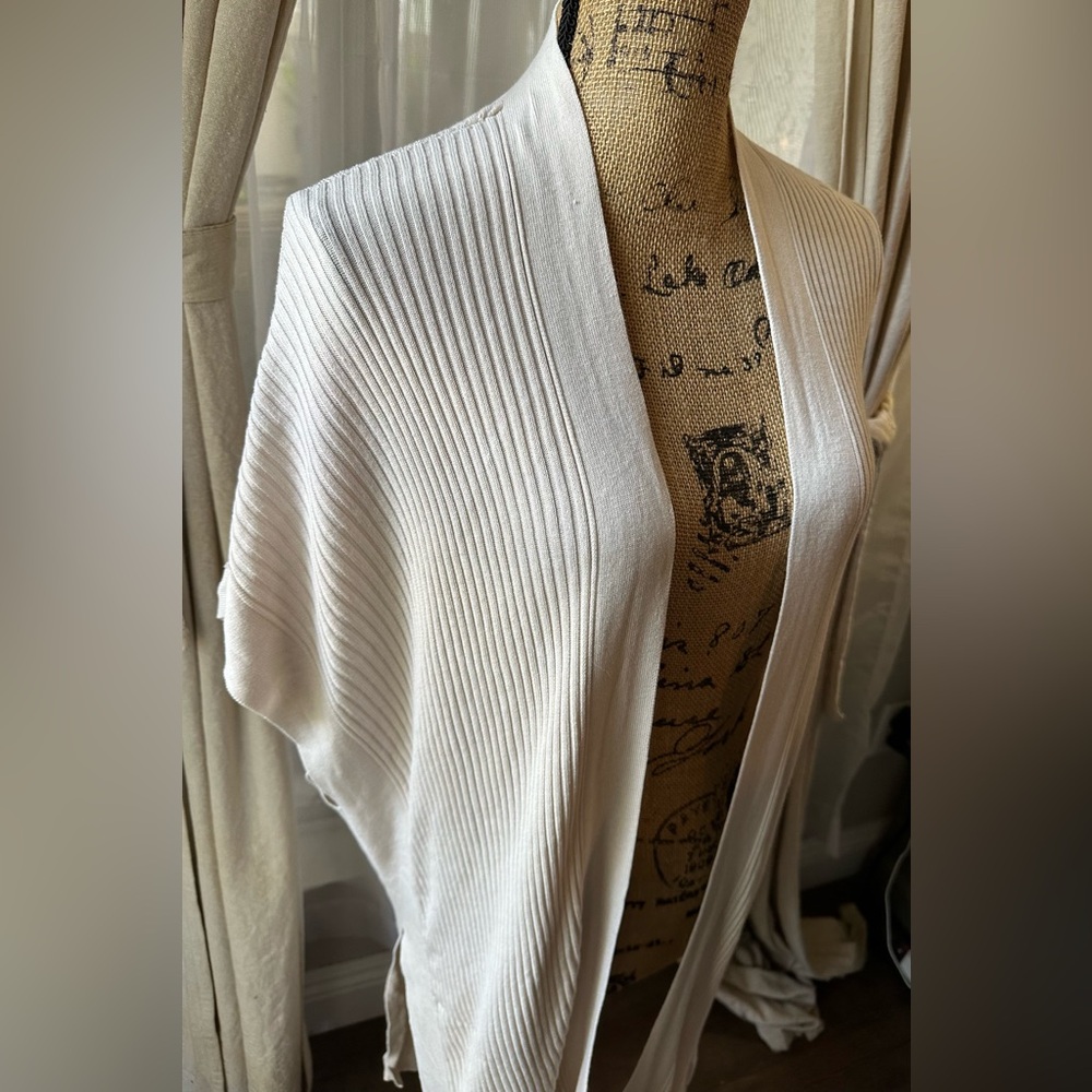 Eileen Fisher Cream Sleek Tencel Rib Kimono Cardigan - Picture 3 of 7
